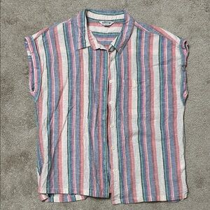 Orvis Striped Multicolor Linen-Blend Short Sleeve Button-Down